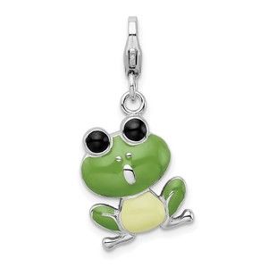 Sterling Silver Polished Enameled Frog Bracelet Charm with Fancy Lobster Clasp